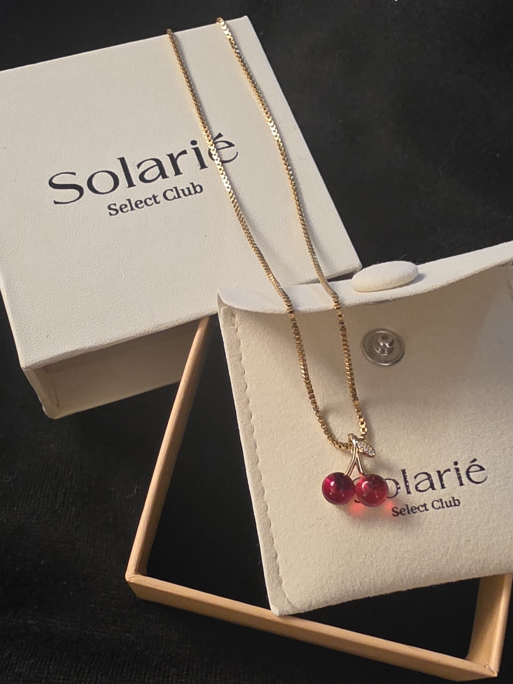Solarié Gold Cherry Pendant Necklace in Red